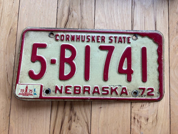 1972 Nebraska License Plate W/ 1975 Tabs