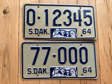 1964 Two Types Of South Dakota Sample License Plate/ Dealer Sample On Bottom