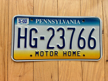 2002 Pennsylvania Motor Home License Plate