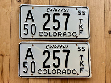 Pair of 1955 Colorado Farm Truck License Plates