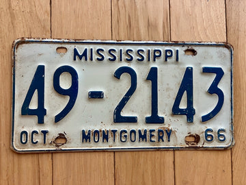 1966 Mississippi Montgomery County License Plate