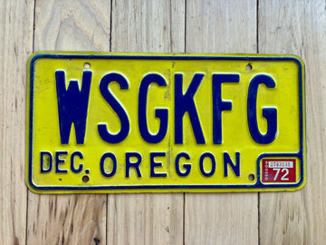 1972 Oregon Vanity License Plate - WSGKFG