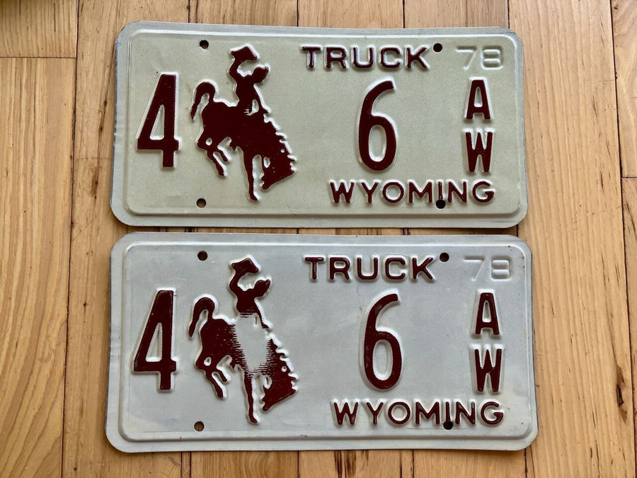 Pair of 1978 Wyoming Truck License Plates - Low Number