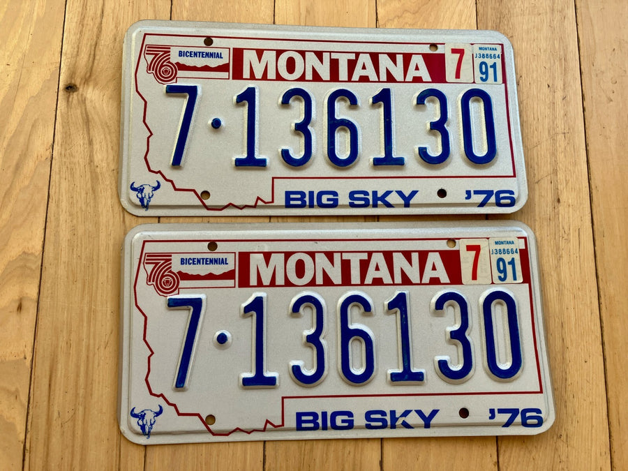 Pair of 1976 Montana License Plates W/ 1991 Tabs
