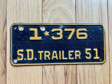 1951 South Dakota Trailer License Plate (Extra Holes)