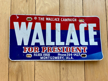 1968 Wallace For President Booster License Plate
