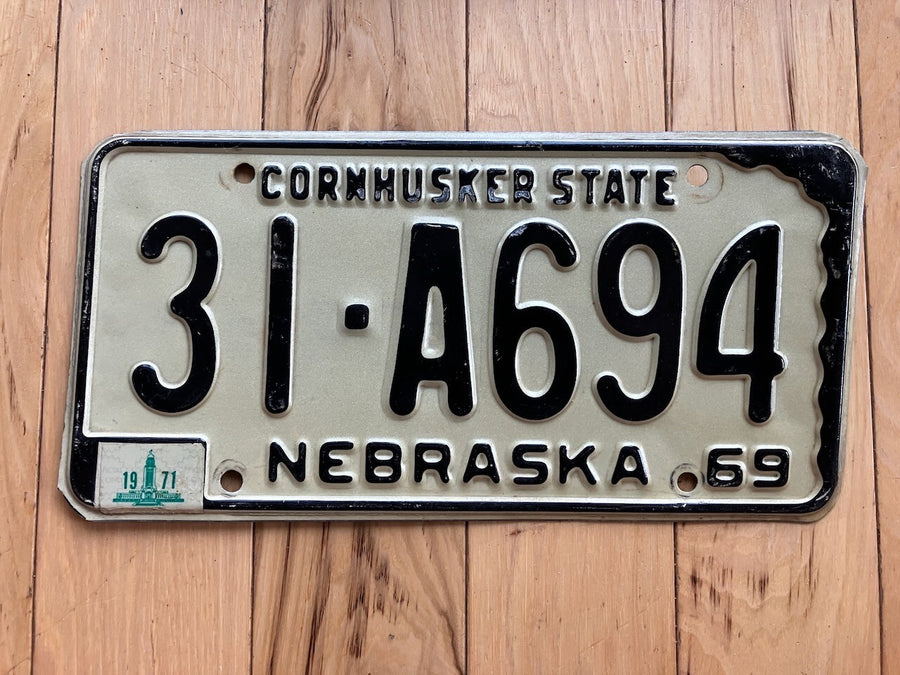 1969 Nebraska License Plate W/ 1971 Tab