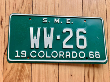 1968 Colorado Special Mobile Equipment S.M.E License Plate