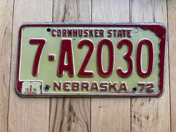 1972 Nebraska License Plate W/ 1975 Tabs