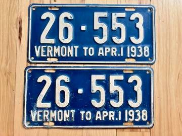 Pair of 1938 Vermont License Plates
