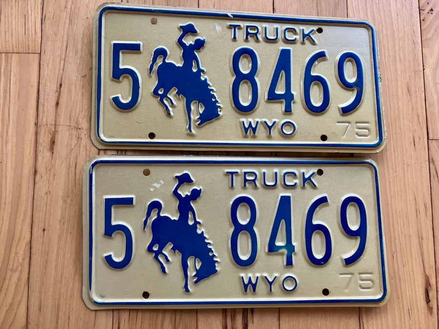 Pair Of 1975 Wyoming Truck License Plate