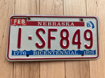 1976 Nebraska License Plate W/ 1984 Tab