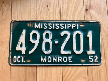 1952 Mississippi Monroe County License Plate