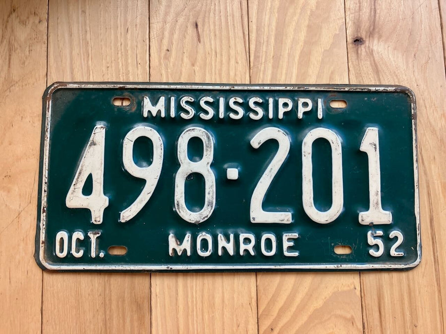 1952 Mississippi Monroe County License Plate
