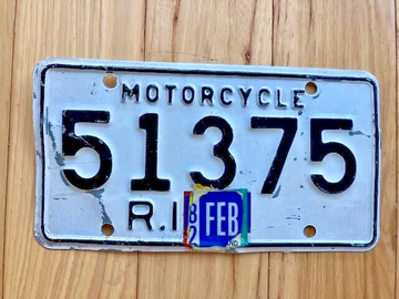 1970s Base Rhode Island Motorcycle License Plate - Sticker Build up to 1982