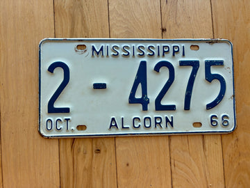 1966 Mississippi Alcorn County License Plate
