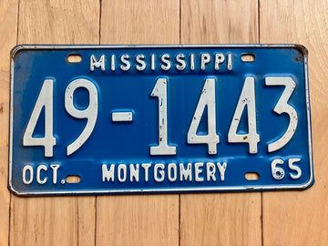 1965 Mississippi Montgomery County License Plate