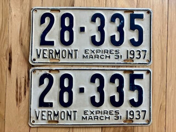 Pair of 1937 Vermont License Plates