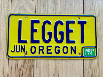 1974 Oregon Vanity License Plate - LEGGET