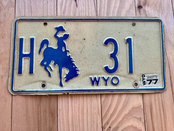 1977 Wyoming License Plate - Low Number