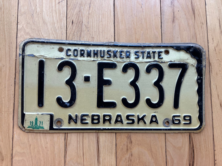 1969 Nebraska License Plate W/ 1971 Tab