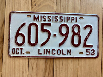 1953 Mississippi Lincoln County License Plate