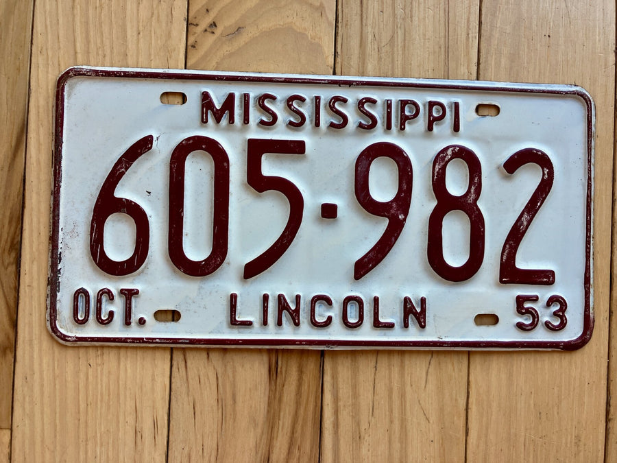 1953 Mississippi Lincoln County License Plate