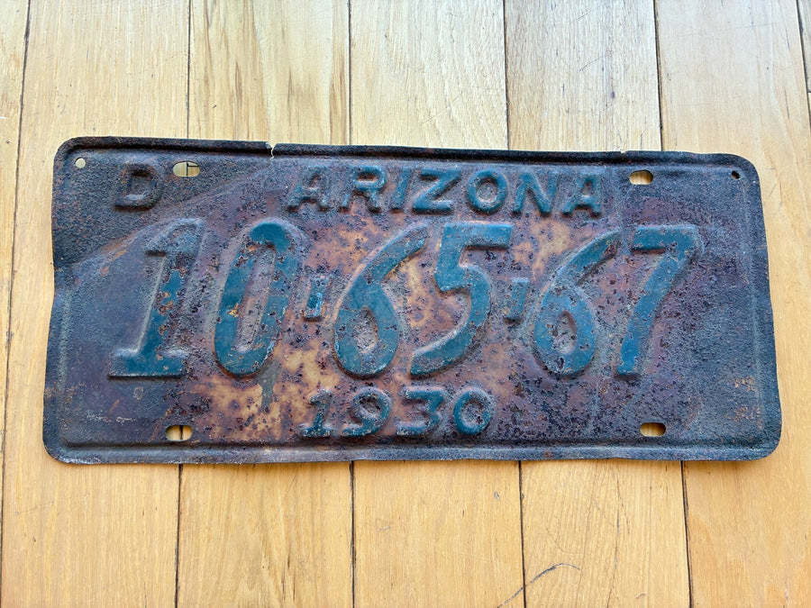 1930 Arizona Gila County License Plate- Restoration Needed/Numbers MVD YOM Clear