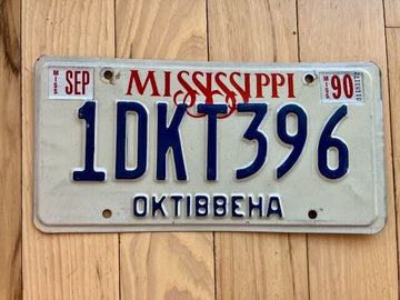 1990 Mississippi Oktibbeha County License Plate