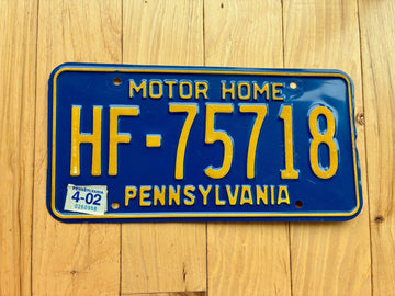 2002 Pennsylvania Motor Home License Plate