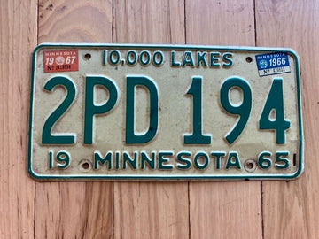 1965 Minnesota License Plate W/ 1967 and 1966 Tabs