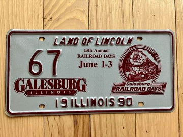 1990 Illinois 13th Annual Railroad Days Special Event License Plate - Number 67