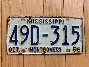 1966 Mississippi Montgomery County License Plate