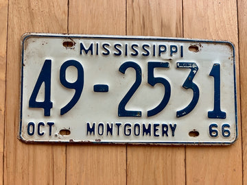 1966 Mississippi Montgomery County License Plate