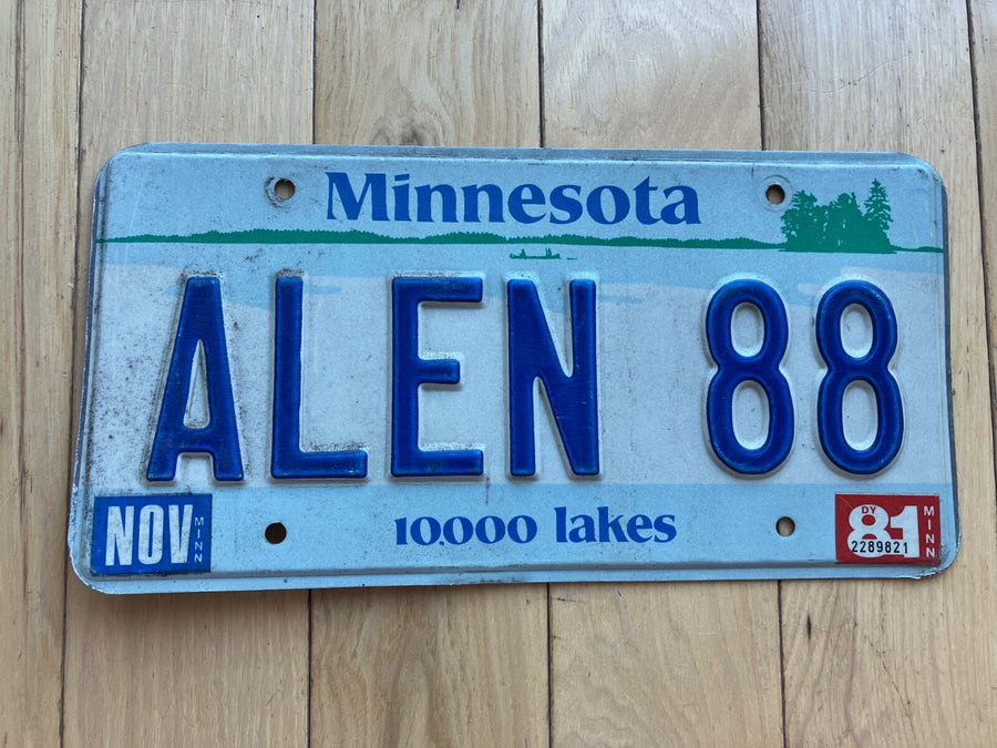 1981 Minnesota Vanity License Plate - ALEN 88