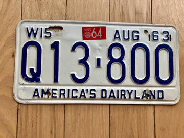 1963 Wisconsin License Plate W/ 1964 Tab