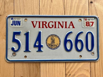 1987 Virginia Sic Semper Tyrannis License Plate