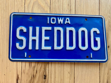 1980s Base Iowa Vanity License Plate - SHEDDOG