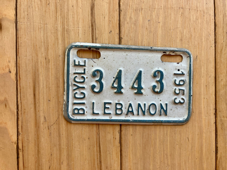 1953 Lebanon Indiana Bicycle License Plate