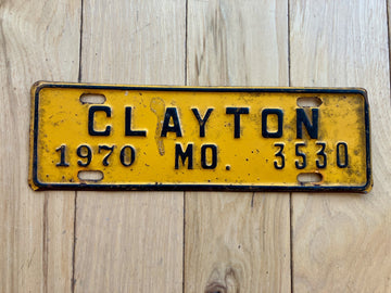 1970 Clayton Missouri License Plate Town Topper