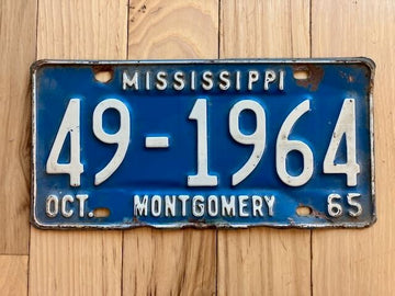 1965 Mississippi Montgomery County License Plate