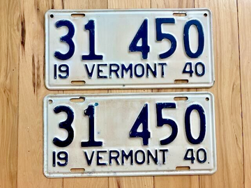 Pair of 1940 Vermont License Plates