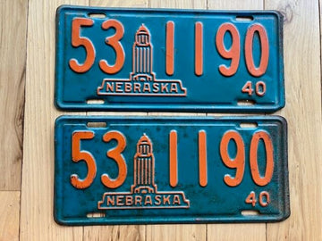 Pair of 1940 Nebraska License Plates