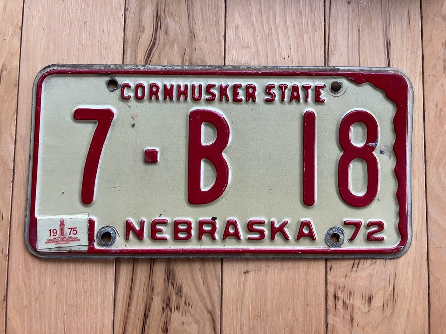 1972 Nebraska License Plate W/ 1975 Tabs