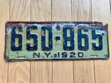 1920 New York License Plate (Right Edge Rusted Off)