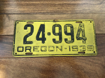 1939 Oregon License Plate