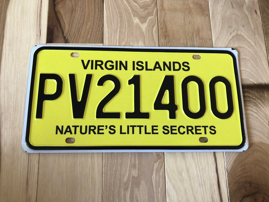 British Virgin Islands License Plate. Yellow Background with Black Letters. 