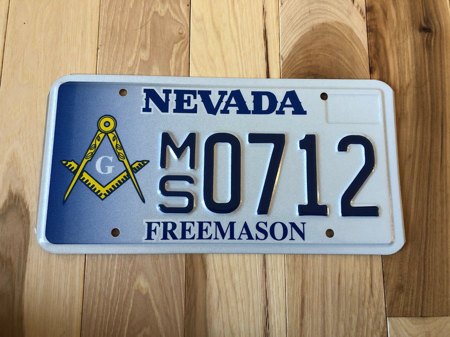 Nevada Freemason License Plate. Embossed Plate with Logo on Left. 