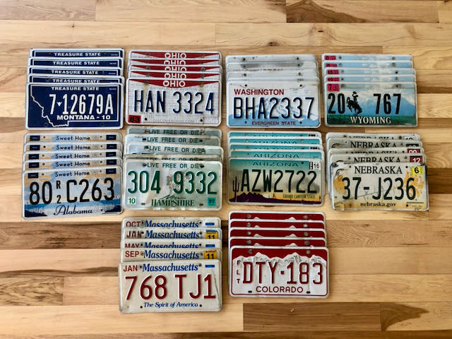 Bulk Lot of 50 License Plates - 5 Each From 10 Different States Including New Hampshire and Colorado