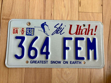 Utah Ski License Plate With Blue Lettering
